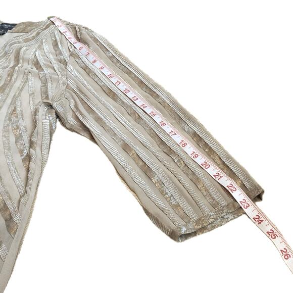 NEW CHICO’S Travelers Gilded Stripe Open Sheer Light Jacket SZ 1 M Tan Metallic - Picture 9 of 12